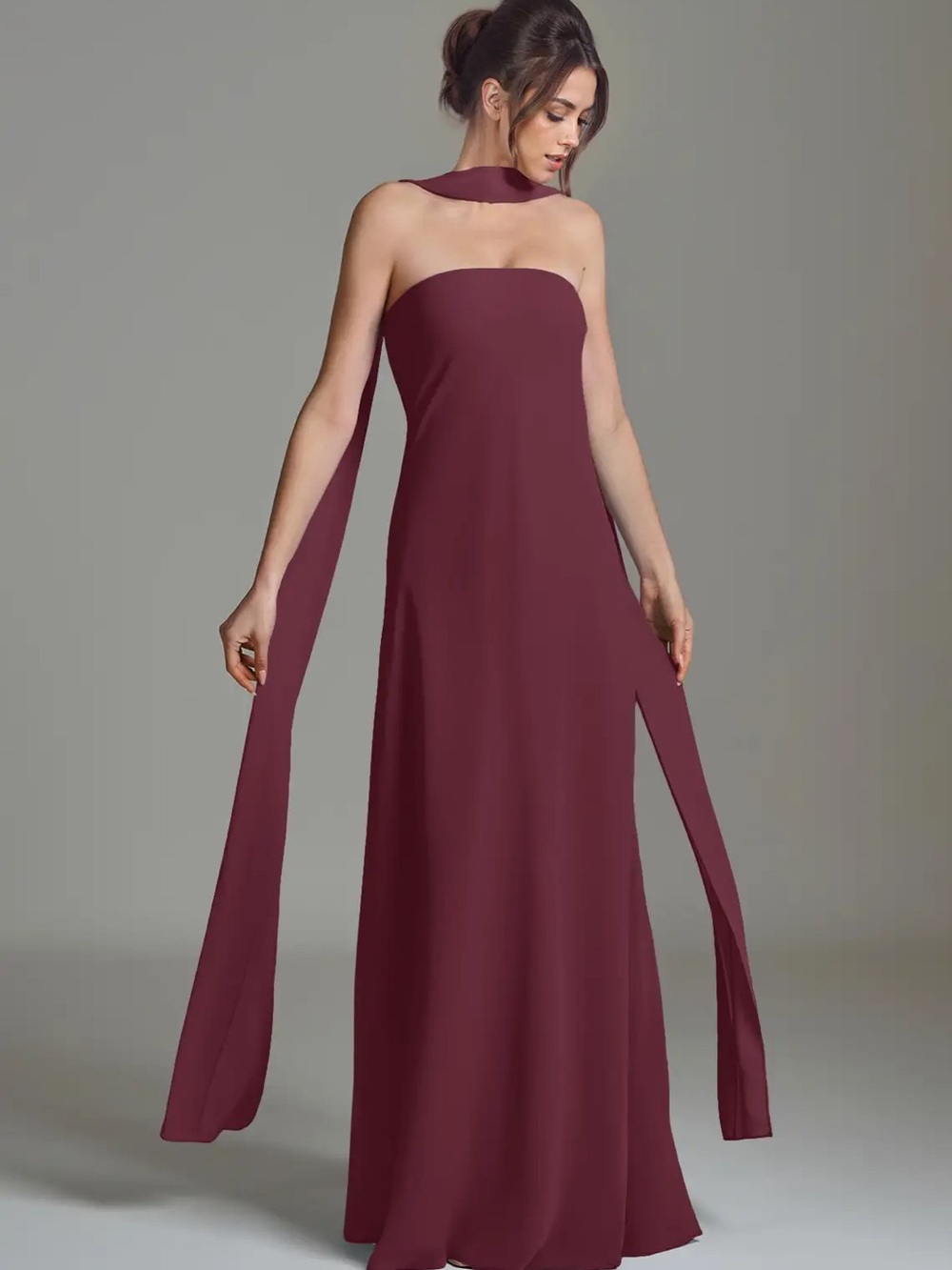 Azazie Ilana Cabernet A-Line Strapless Chiffon Dress